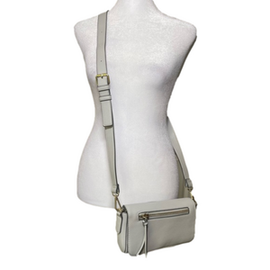 NWOT Indigo Vegan Leather Crossbody Flap Front Removable Adjustable Strap Gray